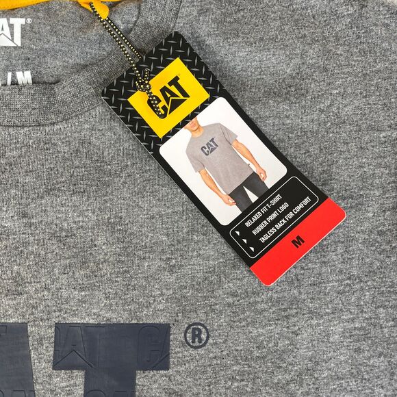 CAT Caterpillar T Shirt Mens Medium Grey Logo Crew Neck Short Sleeve Work Logo - Picture 4 of 10